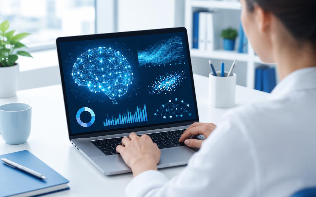 Persona trabajando con visualizaciones de datos en un portátil